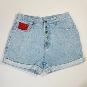 Seruchi Vintage Light Wash High Waist Denim Jean Shorts Womens M Button Fly